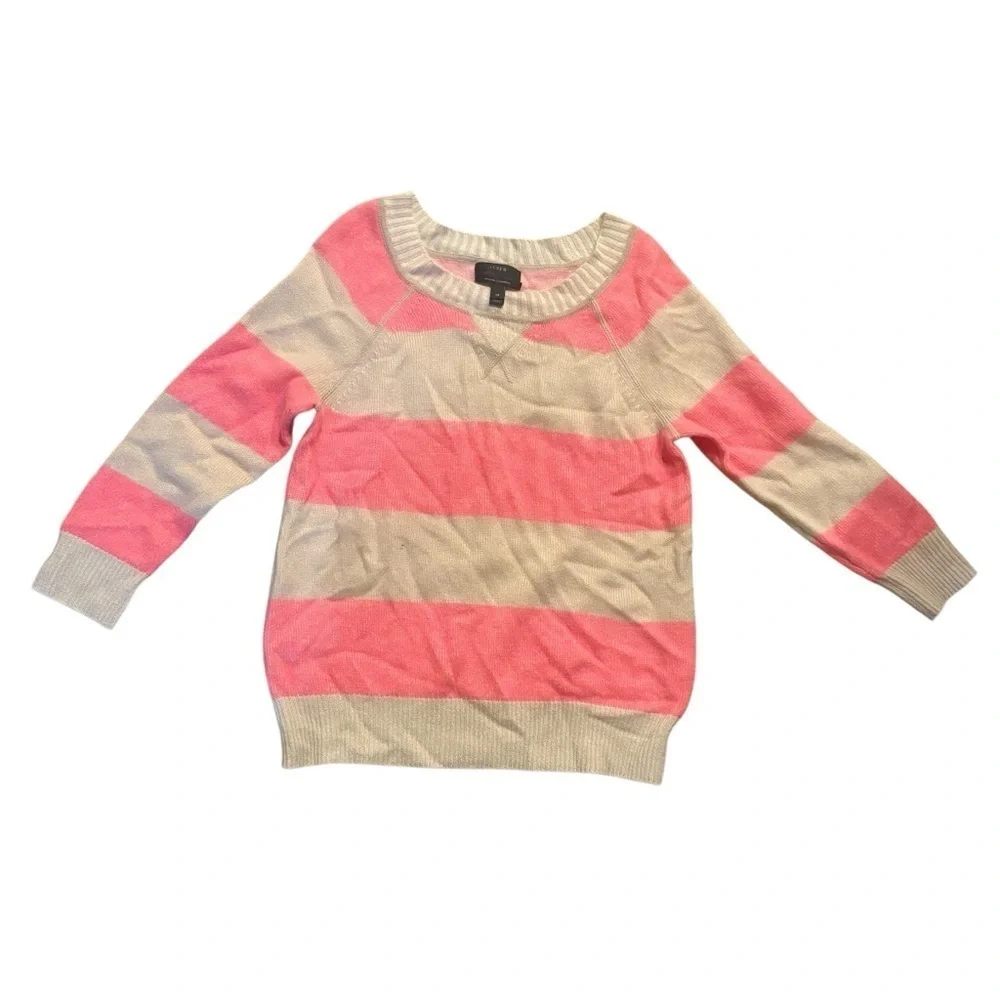 J. Crew Collection Italian Cashmere Plaited Rugby Stripe Pink Sweater XS
